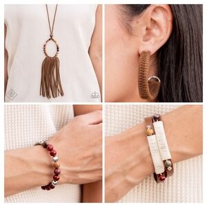 Paparazzi Jewelry Four Piece Suede Brown Multi Necklace Earrings 2 Bracelets